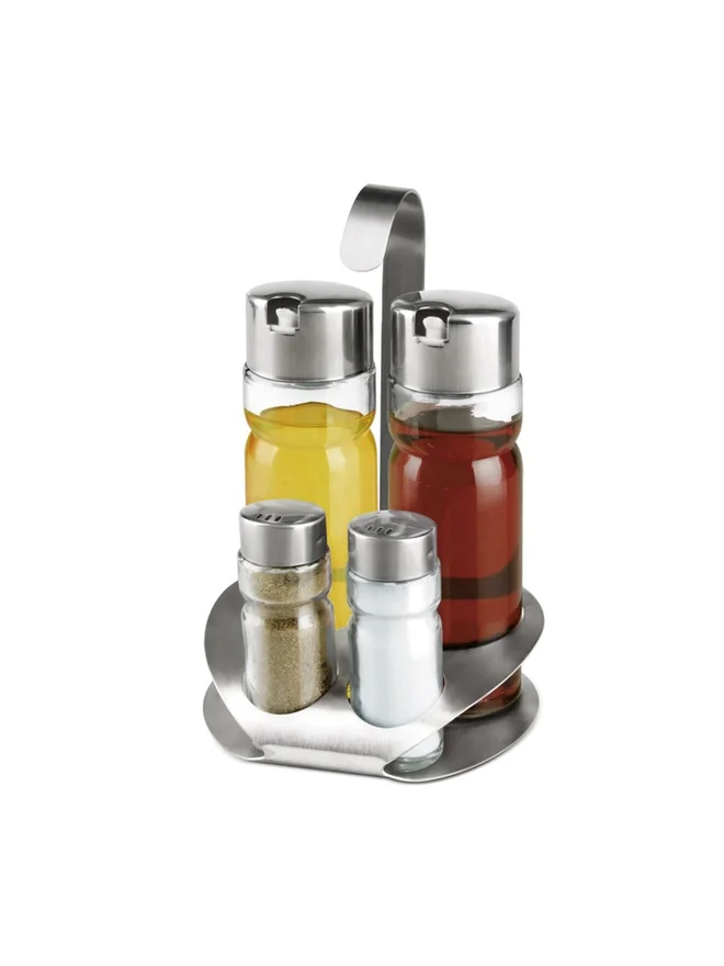 كويزين أرت Cuisine Art 4-Piece Soda Lime Glass Cruet Set with Stainless Steel Stand